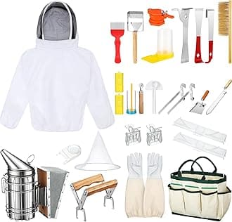 30 Pcs Beekeeping Supplies Beehive Equipment Beekeeping Starter Kit Bee Keeper Supplies All with Jacket Beehive Kit Bee Smoker Uncapping Tool for Beginners Professional Beekeepers(XX-Large)