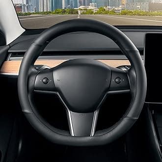 SEG Direct Flat Bottom Steering Wheel Cover, D Shaped Car Wheel Cover 35.5-36cm, Black Microfiber Leather