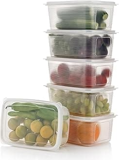 Clazkit Fruit Storage Containers for Fridge 6 Pack - Fruit Fresh Keeper Containers with Lids, Bins BPA-Free Plastic for Veggie Berry Salad Lettuce-1800ML, Transparent