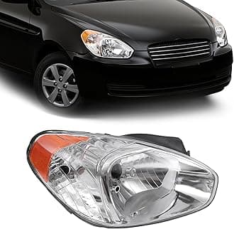 PIAOYUE- For 2006 2007 2008 2009 2010 Hyundai Accent (5 Pin) Halogen Headlight Assembly Headlamp Right Passenger Side Black Housing Clear Lens