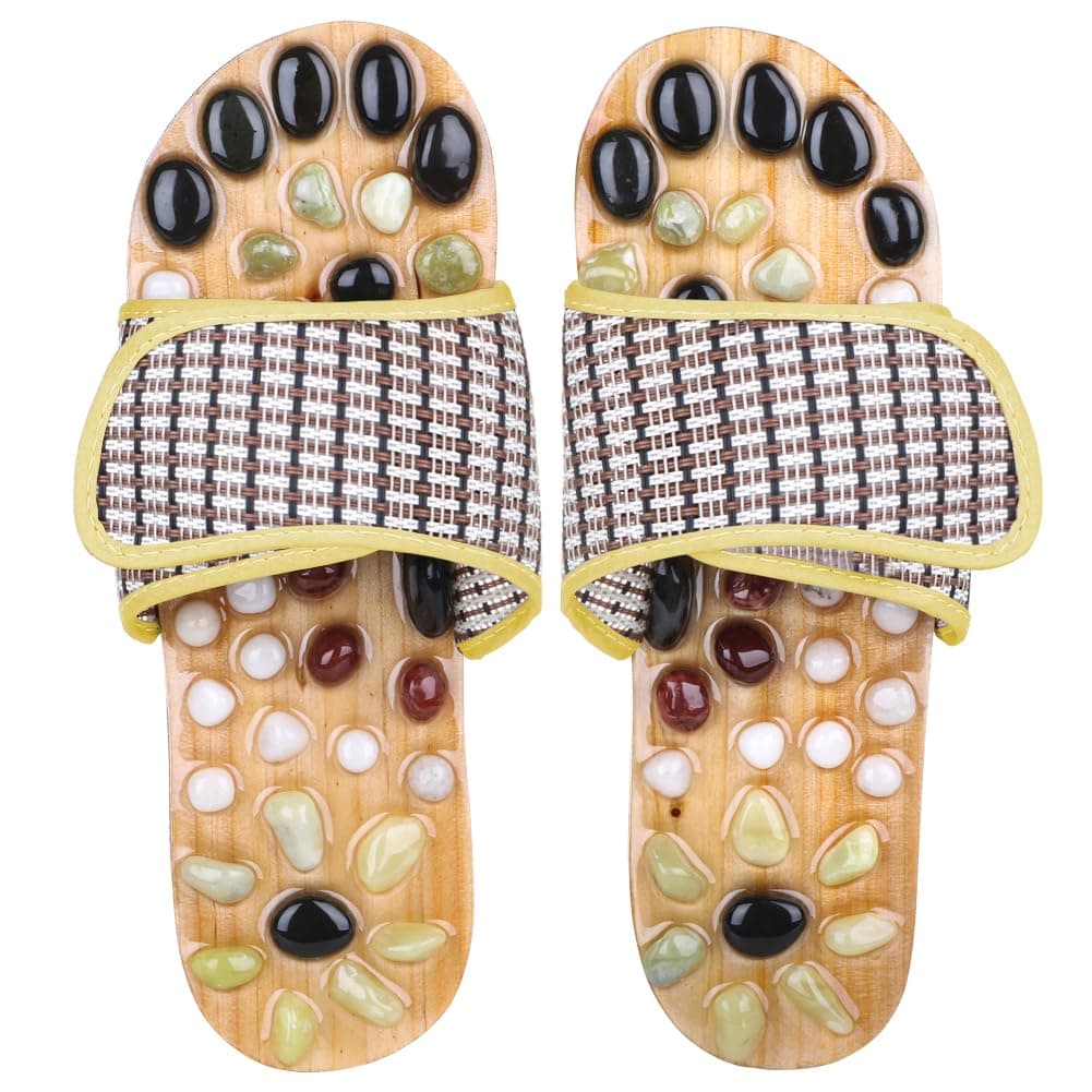 Comfecto Wooden Acupressure Sandals with Natural Stone, Therapeutic Reflexology Sandals for Foot Pain Relief Gifts for Wellness, Men 6.5-7 / Women 7.5-8.5 Feet Size