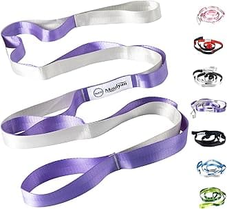 Moulyan Stretching Strap Yoga Strap for Physical Therapy,10 Loops Yoga Straps for Stretching,Non-Elastic Stretch Strap for Pilates, Flexibility, Exercise, Stretch Band Women Men (Purple&Silver)