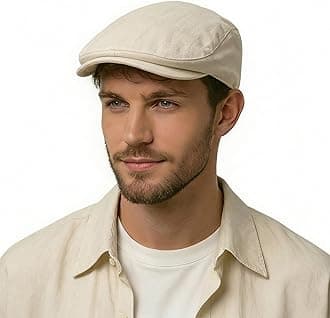ZLYC Men Cotton Flat Cap Summer Scally Ivy Gatsby Newsboy Beret Driver Cabbie Hunting Hat