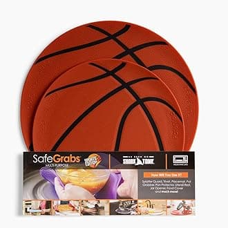 Safe Grabs Sports: Original Microwave Mat as Seen on Shark Tank (Splatter Guard, Trivet, Hot Pad, Pot Holder), Great for Dorm Room (BPA Free, Heat Resistant, Dishwasher Safe), Basketball, Set of 2