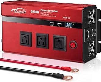 Power Inverter 2000W 12V DC to 110V AC Converter with 3 AC Outlets, 2000W Car Inverters for Vehicles Trucks with 2 USB Charging Ports (0-2.4A) and Cigarette Lighter