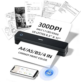 iDPRT Portable-Printer Wireless for Travel,300DPI Inkless Thermal Small Printers for Home Use,Office,Vehicles,Mobile Bluetooth Printer Supports 8.5" x 11" US Letter,for Smartphone & PC,Black
