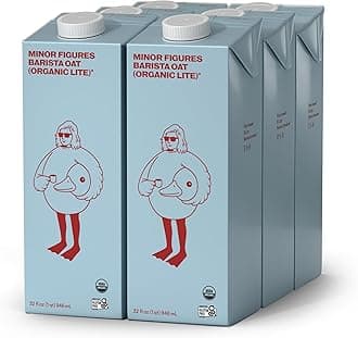 Minor Figures Barista Oat Milk Organic Lite Plant Based Beverage • Vegan • Non-GMO • Certified Gluten Free, 32 fl oz ℮ 1 qt ℮ 946 ml, 6 Pack مشروب نباتي عضوي خفيف من مينور فيجرز باريستا بحليب الشوفان