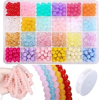 Beads for Bracelets, Cute 8mm Crystal Glass Beads for Jewelry Making Round Friendship Bracelet Beads Kit for DIY Crafts Holiday Gifts Suitable for Beginners