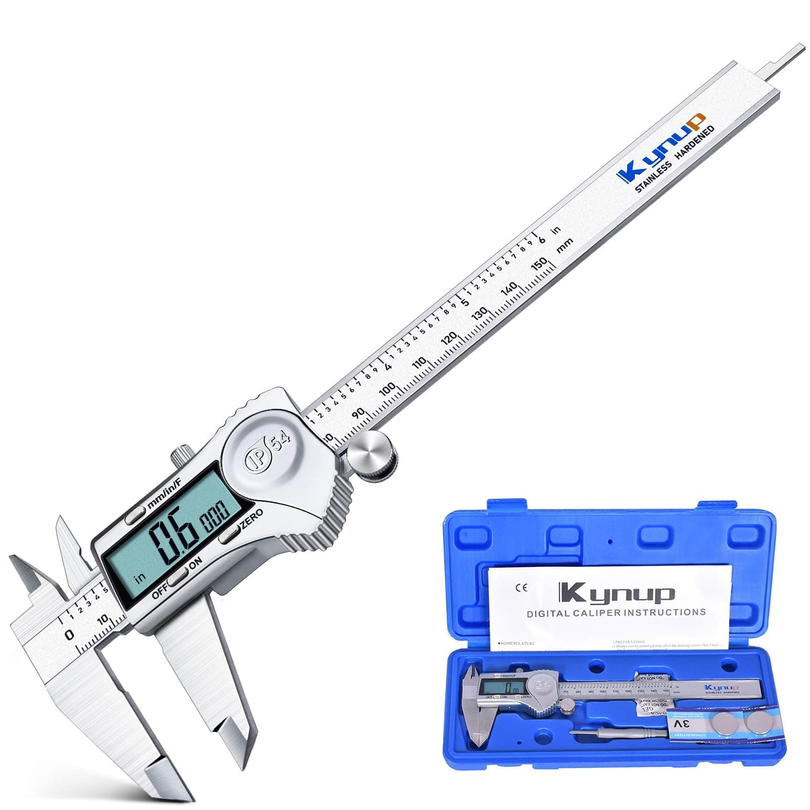 Digital Caliper 150mm, Stainless Steel Electronic Vernier Calipers with Large LCD, Precision Measuring Tool, Inch/Millimeter/Fraction Conversion, Auto-Off Function(6 Inch)