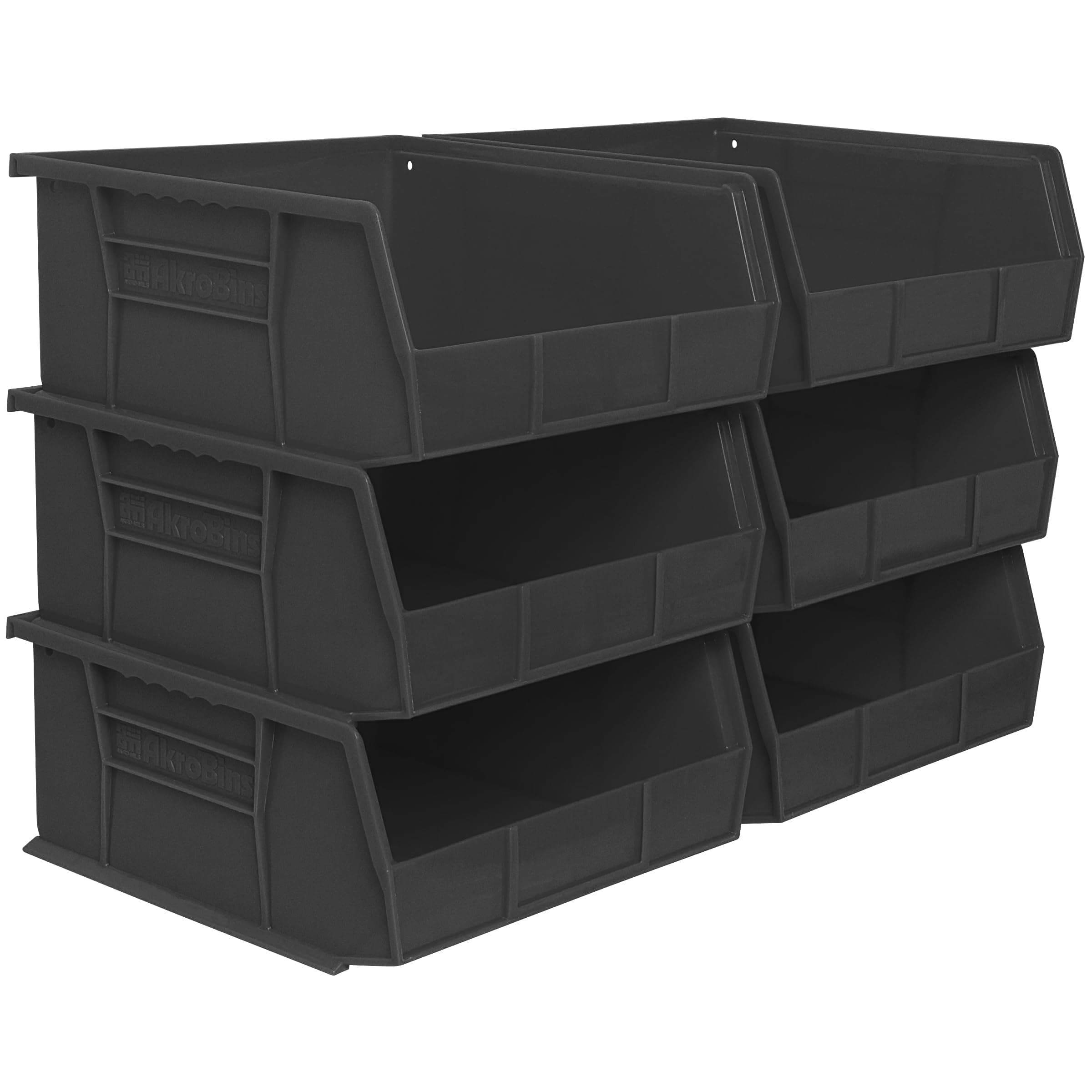 Akro-Mils 30235 AkroBins Plastic Storage Bins, Space-Saving Stackable Bins for Garage, Pantry, Craft Organization, 27.94 cm x 27.94 cm x 12.7 cm, Black, 6-Pack