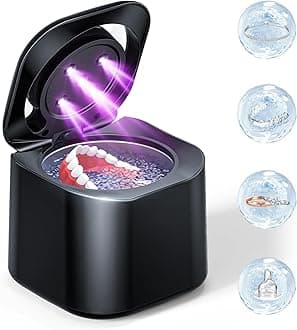 Ultrasonic Retainer Cleaner, 48kHz 30W Retainer Cleaner Machine for Dentures, Night Mouth Guards, Jewelry, Aligner, Braces, Denture Cleaner with Digital Timer, 180ML Capacity, Dual Cleaning Mode
