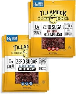 Tillamook Country Smoker Keto Friendly Zero Sugar Beef Jerky Variety Pack, Original & Black Pepper, 8.8 Ounce, Set of 4