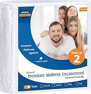 Utopia Bedding Premium Waterproof Mattress Encasement Twin, 135 GSM Zippered Mattress Protector, Six Sided Mattress Cover, Fits 13 Inches Deep (Pack of 2)