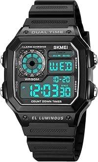 SKMEI Wrist Watch for Men, Digital Sports Waterproof Watch with Dual Time Chronograph Countdown Alarm Backlight