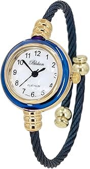 Collections Women's Cuff Watch - Round Analog Display Arabic Numbers 23mm Case Wire Bracelet Watch for Women Elegant Cable Cuff Bangle Wrist Watch