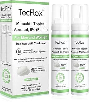 Tecflox Minoxidil Foam - 5% Minoxidil for Men & Women, Hair & Beard Growth with Biotin, Thicker Hair, Unscented, 2 x 2.11 Oz, 2-Month Supply, Hair Loss Treatment (White)