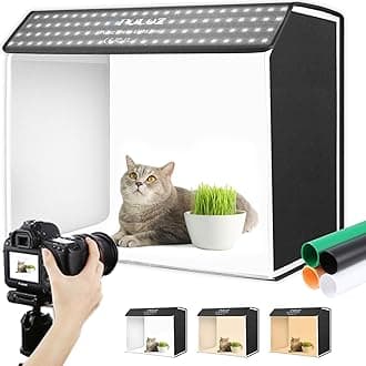 Photo Light Box, PULUZ 24"x16" Product Photography Lightbox Folding Photo Studio Booth Tent with Dimmable 672 LED Lights & 4 Color PVC Backdrops
