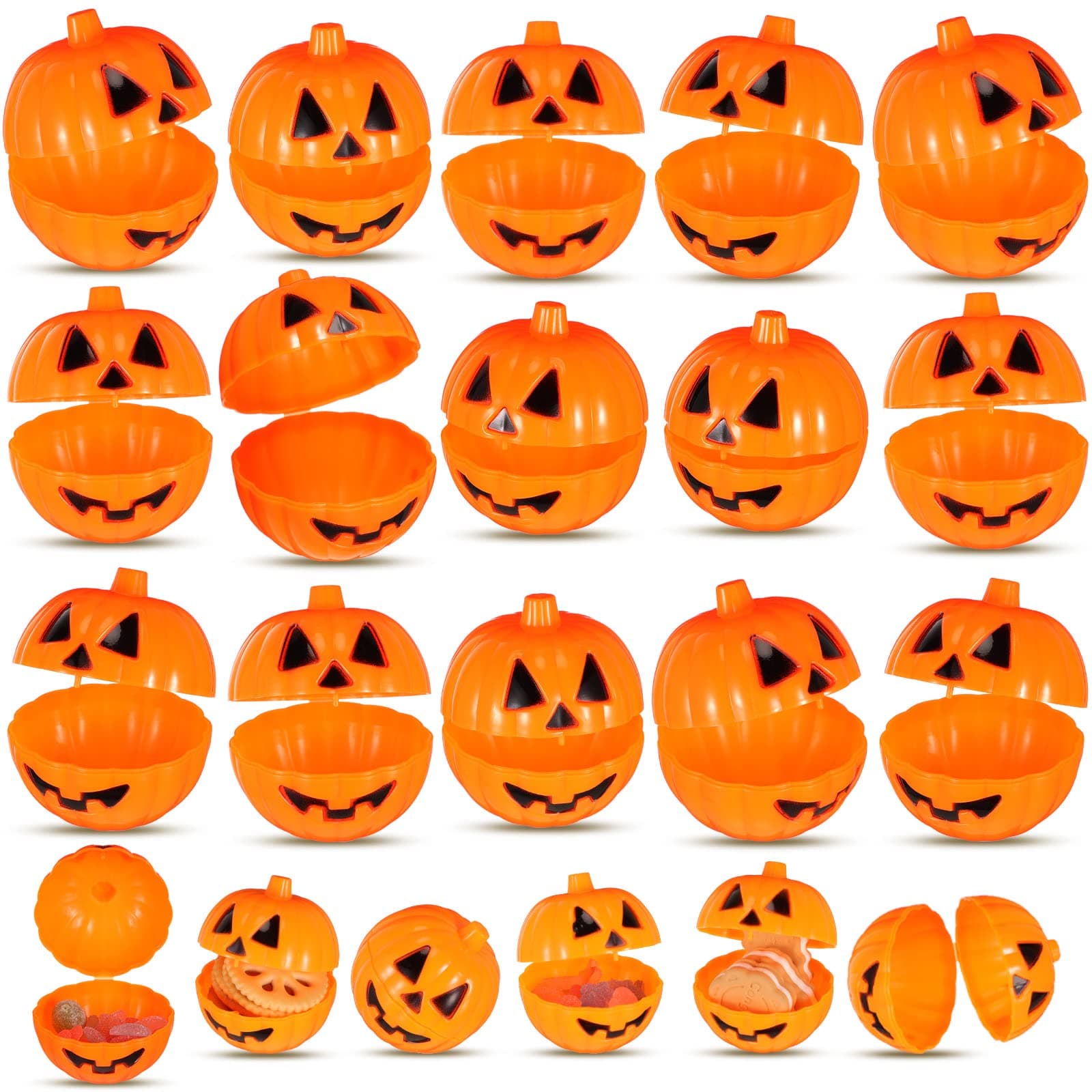 72 Pcs Mini Pumpkin Storage Box Case, Plastic Container Holder Props, Fillable Pumpkin Container, Pumpkin Candy Box, Halloween Trick or Treat Candy Gift Boxes for Halloween Decorations Party Supplies