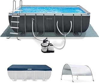 Intex 18 Foot by 52 Inch Ultra XTR Framed Above Ground Swimming Pool Set with Sand Filter Pump, Pool Cover and Ladder, Canopy, and Ground Cloth, Gray
