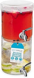 BIRDROCK HOME Stacking Beverage Dispenser with Stainless Steel Spigot and Lid | Hammered Glass Drink Jar for Iced Beverages, Water, Lemonade, Sangria, Tea | Ideal Party Pitcher Container - 2 Gallon