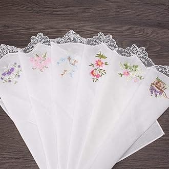 Embroidered Butterfly Lace Flower Hankies 6PCS Vintage Cotton Women Napkin Floral Assorted Cloth Portable Ladies Handkerchief