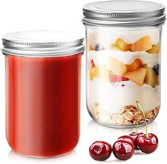 2 Pack 16oz Wide Mouth Jars- Glass Canning Jars with Airtight Lids for Jam, Honey, Jelly, Meal Prep, Overnight Oats, Salad, Yogurt, Wedding Favors & Food Preserving