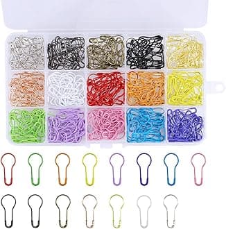 450pcs 15 Colors Assorted Bulb Safety Pins Pear Shaped Pins Metal Safety Pins Knitting Stitch Markers Sewing Making with Storage Box (Multicolor-450Pcs)