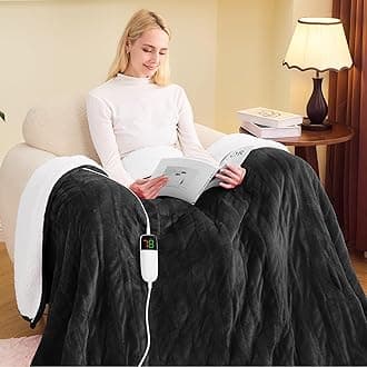 greenoak Heated Blanket Electric Full 72"X84", Heating Blanket with 10 Heat Levels 1/2/4/6/8 Hours Auto-Off Overheat Protection, Flannel Sherpa Soft Warm Heater Blanket, ETL Certified Graphite Black