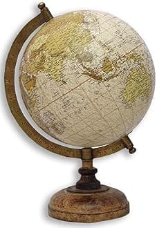 Educational/Antique Globe with Brass Antique Arc and Wooden Base/World Globe/Home Decor/Office Decor/Gift Item / 8 inches (Earth Texture New)