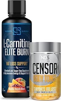 Censor NDS Nutrition Fat Loss-Body Toner with CLA (90 Softgels) & Siren Labs L-Carnitine Elite Burn Fat Loss Support Malibu Beach Blast 3000 mg (32 Servings)