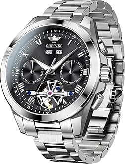 - Watch for Men Automatic Wristwatch 3D Dial with 5ATM Waterproof Luminous Calendar Skeleton Watches-Sapphire Crystal Tungsten Steel Strap