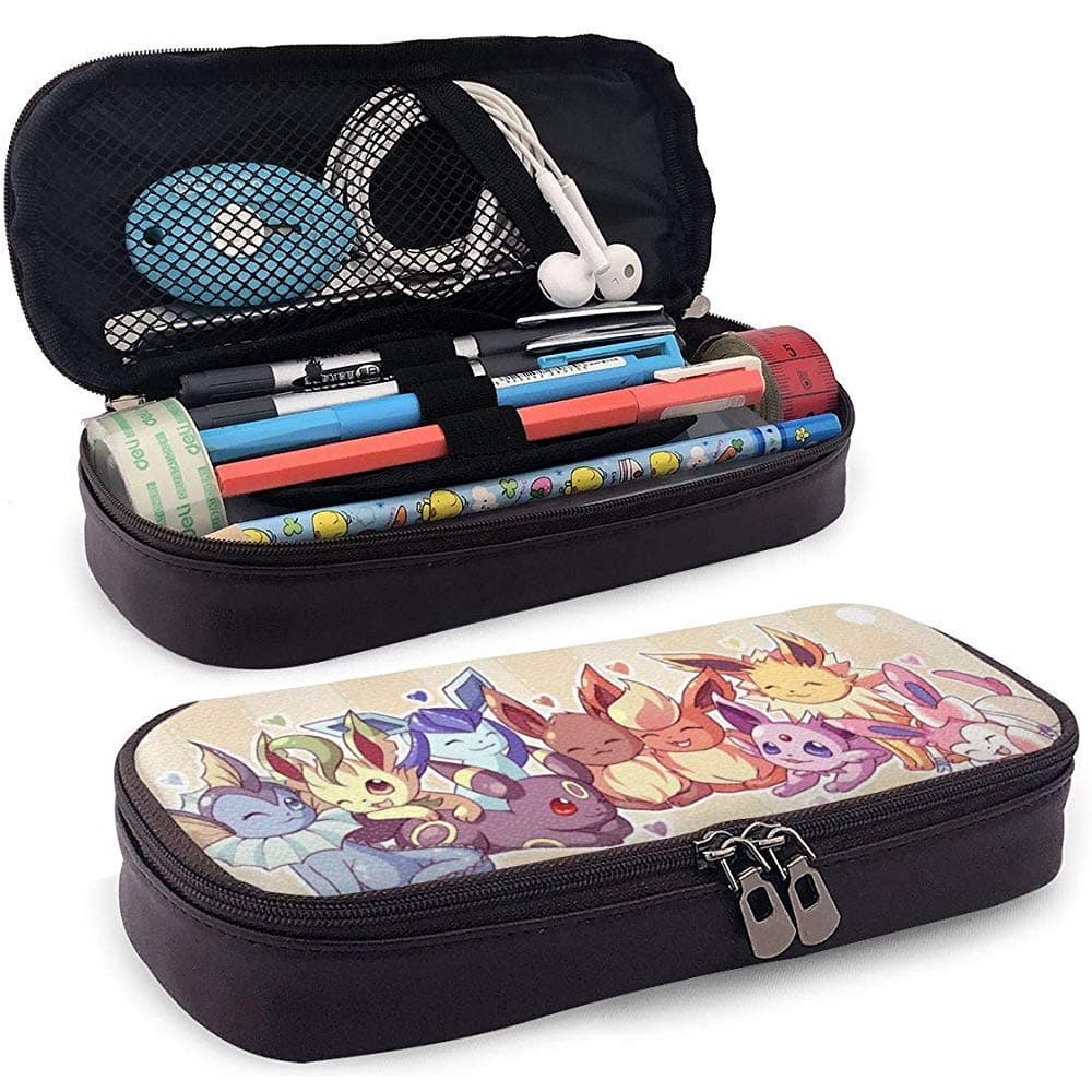 E-evee Evolution Pencil Case, Casual Leather 3D Printed Washable Pen Bag Pencil Pouch with Zipper