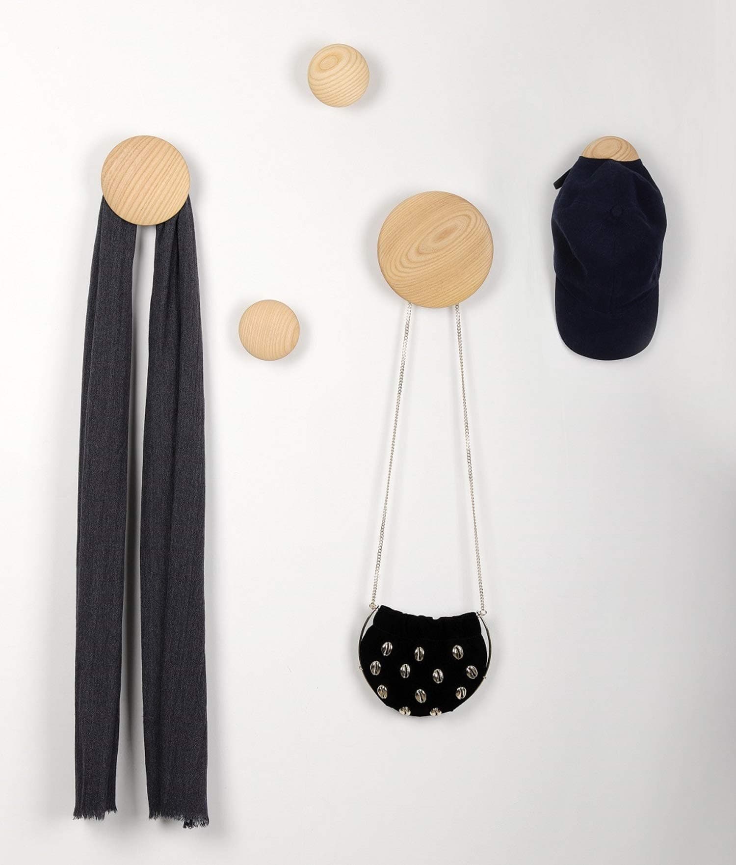 Wall Hooks Coat Hooks 5Pcs Dots Hook Door Hanger Hook For The Wall,Living Room,Bathroom,Home Decor.(Natural Wood)