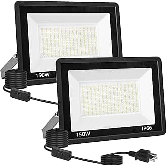 2 Pack 150W Led Flood Light Outdoor, 15000LM Super Bright Outside Work Light with Plug,IP66 Waterproof Security Lights,5000K Daylight White Floodlights Outdoor for Garden Yard Playground Court
