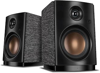 OS-10 HiFi Stereo Speakers, Bluetooth 5.0 Active Computer Bookshelf Speakers - 4'' Dynamic Woofer, Powered Desk Speakers 62w RMS with Touch Control for PC/Phone/TV - Black