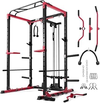 RitFit All-in-One Squat Rack for Home Gym, PPC02C Multi-Function 1000 LBS Capacity Power Cage with LAT Pulldown, Pulley System, Dip Bar, Landmine & More Power Rack Attachments, Package