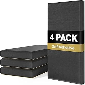 TONOR 4 PCS Large Acoustic Panel, 23.6″ * 11.8″ * 2.05″ 3D Fiberglass Sound Proof Panel with Full Self-adhesive, Decorative Echo Absorbing Wall Panel, for Studio, Living Room, Home, Office, Black