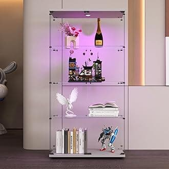 HomVent Glass Display Cabinet Display Case Corner Curio Cabinet, Storage Showcase w/Adjustable Shelves, Tempered Glass Doors for Living Room