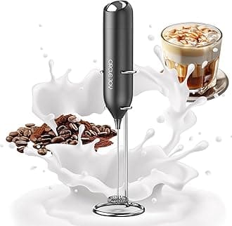 CIRCLE JOYMilk Frother Handheld Electric Whisk Foamer Maker with Stainless Steel Whisk and Stand, Battery Operated Mini Drink Mixer for Coffee, Cappuccino, Lattes, Matcha, Hot Chocolate