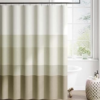 jinchan Extra Long Ombre Wood Taupe Striped Shower Curtain Waterproof Fabric Shower Curtains for Bathroom Gradual Color Minimalist Modern Neutral with 12 Hooks 70x84 inches