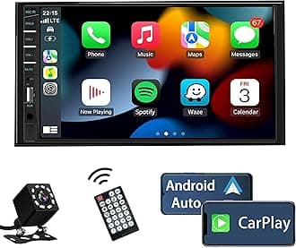 Naifay Double Din Car Stereo Compatible with Apple Carplay and Android Auto, 7 inch HD Touchscreen Car Radio Car Audio Receivers, Bluetooth, Backup Camera, Mirror Link, USB/AUX/TF/Subwoofer, FM Radio