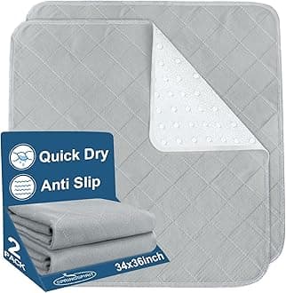 Bed Pads Washable Waterproof(2 Pack, 34 x 36), Washable and Reusable Anti Slip Chuck Pads Incontinence Underpad Sheet Protector for Adults, Elderly, Kids, Toddler and Pets, Grey