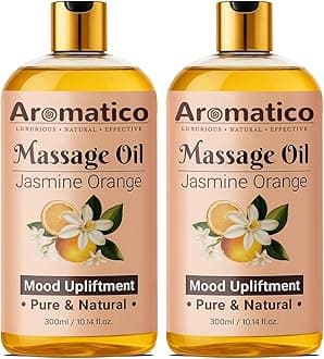 Jasmine Orange Massage Oil. Sensual Oil for Date Nights & Mood Upliftment. Intimate, Romantic Massage Oil for Couples. Non-sticky, 100% Natural - 300ml Pack of 2