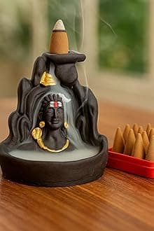 Easy Mart Shiva Backflow Incense Burner with 20 Free Cones | Smoke Fountain | Meditation & Home Décor | Premium Polyresin Shiv Ji Idol