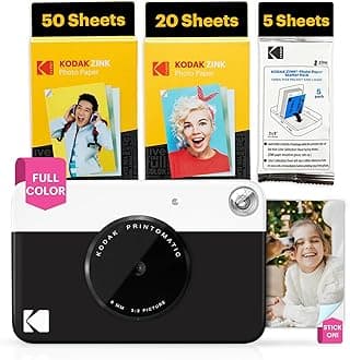 KODAK Printomatic Full-Color Instant Print Digital Camera - 75 Sheets BUNDLE - Prints On Zink 2x3" Sticky-Back Photo Paper - 5MP, Portable, Creative Fun Gift for Birthday, Christmas, Holiday - Black