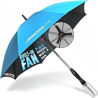 Breeze Life Rechargeable Mister Breeze, Sun Umbrella with Fan and Mister, Umbrella Mister with Built-in Fan, For Festivals, Beach and More, Blocks Harmful Sun Rays, Mist bottle included