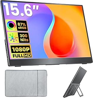 Portable Monitor 15.6 Inch FHD 1080P HDR IPS Travel Monitor with Speakers HDMI Dual USB-C Portable Screen for MacBook Laptop Desktop Surface Xbox PS4 Switch with Cover, VESA Compatible