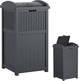 33 Gallon Wicker-Style Hideaway Trash Can with Secure Latching Lid and Weather-Resistant Construction for Patio, Cyberspace Grey, Made in the USA