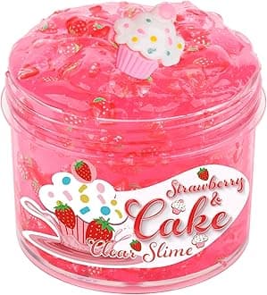 Strawberry Clear Slime Pink Cake Big Slime, Scented Crunchy Slime Premade Water Slime Soft Putty Kids Birthday Slime Party Favors, Jumbo Slime Stress Relief Sludge Toy for Girl Boy 7OZ 200ML