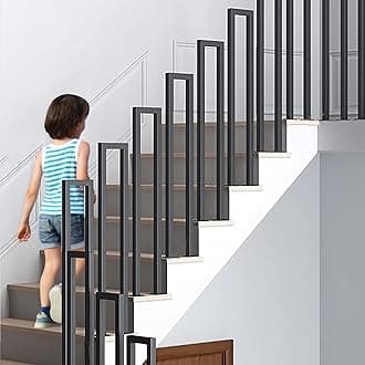 Stair Railing Indoor Black, U-Shaped Stair Railing, Indoor, Handrail Black Metal, Railing U Shape for Loft, Porch, Outdoor, 35 cm